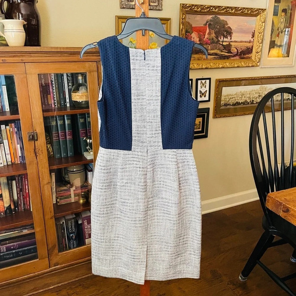 J.Crew Factory sleeveless tweed & eyelet dress wedding guest SZ 2 gray navy - Picture 6 of 11